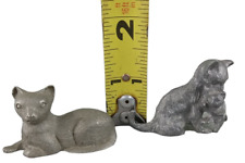 Lot of 2 Vintage Pewter Miniature CAT Kitten Figures Figurines picture