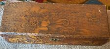 Vintage Pyrography Wood Hinged Box Signed with Victorian Girl Design picture