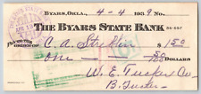 Byars, OK 1939 The Byars State Bank Check - Scarce picture