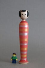 Japanese Kokeshi wood doll Kijiyama style by Fumio Miharu pink gold stripes picture