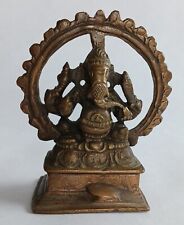 Vintage Small Solid Brass Ganesha Statue Figurine Sitting On Alter Collectable picture