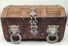 Vtg Lg Wood Treasure Chest Trunk Jewely Box Pirate Gothic Wooden Japan 14