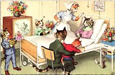 Anthropomorphic Dressed Cats Kittens At Hospital Alfred Mainzer Postcard L66 picture