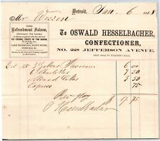 Detroit Letterhead Oswald Hesselbacher Confectioner Refreshment Saloon 1868 picture
