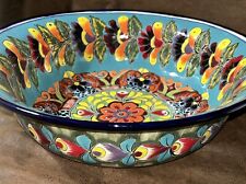 Vintage Talavera Hecho En Mexico Hand Painted XL Decorative Bowl 15.5