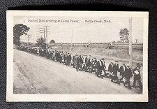 1917 Postcard WWI Drafted Men Arriving At Camp Custer Battle Creek, Michigan picture