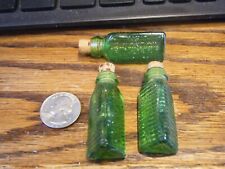 3 Vtg 3 in One Oil Green Glass 3 Sided Corked Unopened Mini Sample BottleS NOS picture
