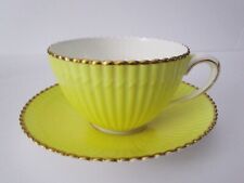 Antique Brown Westhead Moore & Co. Cauldon Ribbed Cup & Saucer Yellow Gold Trim picture