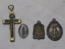 4 pcs. vintage antique religious lot Jesus Crucifix Mary sterling silver pendant picture
