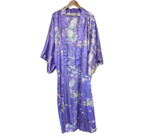 VTG Juguemm Japanese Kimono Robe Women’s Purple Satin Polyester Floral Birds 56