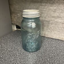 Vintage Ball PERFECT MASON Jar Blue Pint Canning Jar #3 w/ Zinc Lid 1 Quart picture