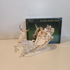 Heritage Porcelain Reindeer Sleigh, Gold Accents, Centerpiece With Box picture