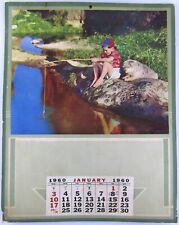 Vintage 1960 Wall Calendar Boy Fishing in Creek 13x10.5 picture