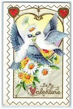 1912 Valentine Birds And Daisy Flowers Hearts Embossed Milo Maine ME Postcard picture