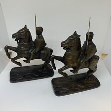 RARE 1928 MEDIEVAL KNIGHTS JOUSTING BRONZE COPPER BOOKENDS Gift House picture
