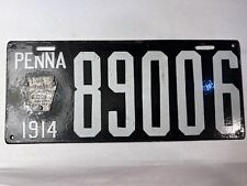 ANTIQUE RARE FIND 1914 Penna LICENSE PLATE 89006 BRILLIANT MFG CO ENAMELED SIGN picture