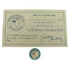 1920s Seckatary Hawkins Club Fair & Square Celluloid Pin Button & Member Card picture