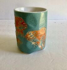 Mino Ware Japan Ceramic Tea Cup Turquoise with KOI picture