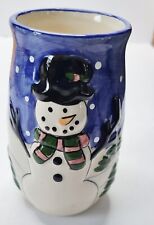 Christmas Cup or Vase Snowman 5 Inch Loomco Hermitage Pottery 1998 picture