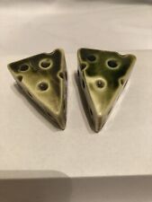 Green Cheese Salt And Pepper Shakers Vintage With Stoppers picture