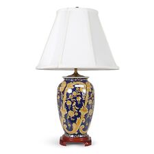 26″ BLUE AND GOLD VASE LAMP Chinoiserie picture