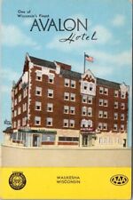 WAUKESHA, Wisconsin Linen Postcard AVALON HOTEL Street View / Kropp Linen c1940s picture