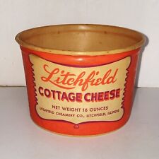 Vintage Litchfield Illinois Creamery Waxed Cottage Cheese 16oz Empty Container picture