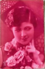 Magenta Cyanotype RPPC Vintage Postcard~Pretty French Lady. P007 picture