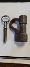 Large Working Antique Barrel Lock w/ Screw Key, Hand Forged picture