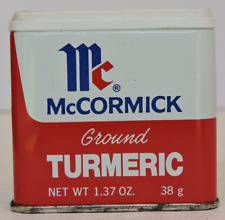Vintage McCormick 1.37 oz 38g Ground Turmeric Spice Tin Plastic Cap 1977 picture