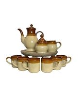 Concepts International Pottery Tea Set 6 Cups Pot Cream Sugar 9 Piece Set- EUC picture