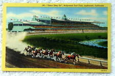 LINEN POSTCARD HOLLYWOOD TURF CLUB INGLEWOOD CALIFORNIA HORSE RACING #8 picture
