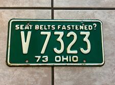 Vintage Ohio OH License Plate 1973 SEAT BELTS FASTENED? No. 3302 LS Green White picture