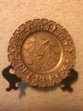 Vintage German Solid brass alms collecting dish dec. w/.grape vines Old Coins picture