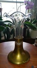 ANTIQUE S.W. Farber Brass Art Deco Base & Glass Flower Vase -   picture