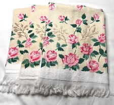 Set Of Three Vintage Franco Cotton Hand Towels Roses Cottage Core picture