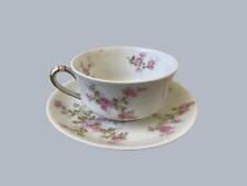 Early Haviland & Co. Limoges France CUP & SAUCER SET Pink Flowers MINT picture