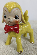 Vtg Yellow Ceramic Lamb Red Bow Gold Hooves Kitsch Anthropomorphic Japan picture
