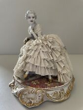 Luigi Fabric Dresden Porcelain Lace Lady Sitting On A Chair Figurine #179a picture