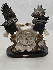 Gorgeous Vintage American Spirit Bald Eagles Quartz Clock Figurine Works Great picture