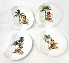 Garry Palm Hawaiian Plate Set, Tiki Bar Retro 2003 Island Heritage Coconut Girls picture