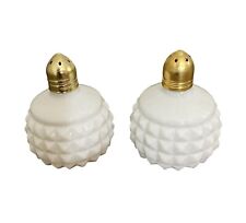Vtg White Milkglass Salt & Pepper Shakers Made In Taiwan 2.25” Small Dent Metal picture