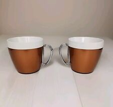 Set of 2 Vintage Nfc Thermal Drink Coffee Cups Mid-century 1960s Copper White picture