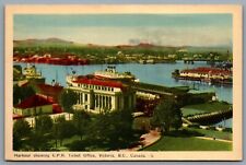 Postcard Victoria BC c1930s Harbour Showing CPR Ticket Office Birds Eye View picture