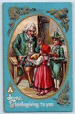 Thanksgiving Postcard Man Wooden Leg And Children Embossed c1910's Antique picture