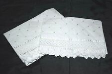 Gorgeous Pair Cotton White Eyelet Lace Embroidered Standard Pillow Shams Shabby picture