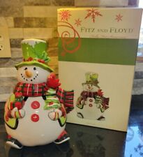 Fitz & Floyd Christmas Plaid Snowman Trinket Bowl Dish Cookie Jar 13”Tall picture