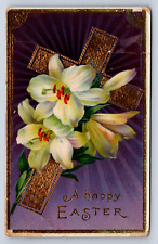 Vintage Postcard Easter Greetings Floral Cross 1914 picture