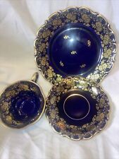 Lindner Kueps Cobalt Echt Blue and Gold Teacup Trio Numbered. West Germany picture
