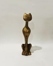 VTG  Mid Century Cast Iron Stylized Siamese Cat Gold Patina Doorstop Sculpture picture